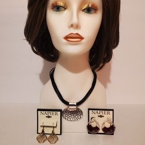 Napier costume jewelry lot of 3 necklace hoop earrings dangle earrings NWT